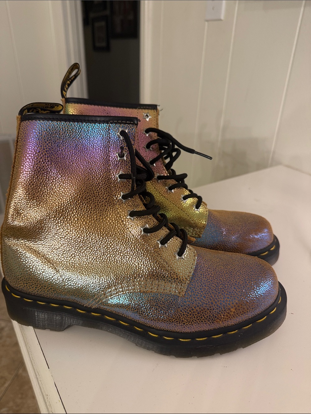 Dr. Martens Iridescent Gold Lace-Up Combat Boots - Picture 3 of 3